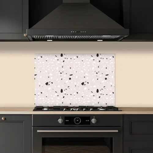 Terrazzo -  Patroon - Zacht - Zwart - Wit keuken achterwand spatscherm klein 900 -sfeer1
