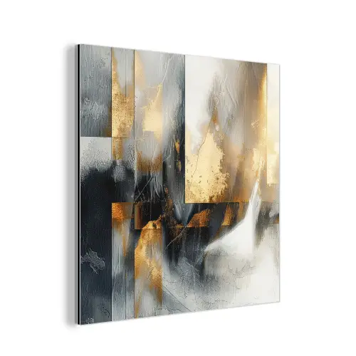 Kunst - Goud - Zilver - Abstract aluminium wit klein -3d