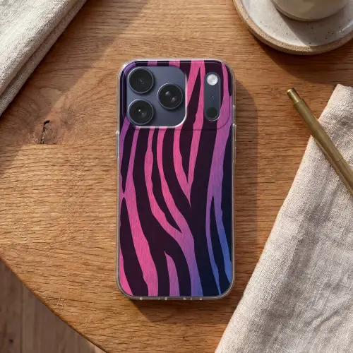Zebraprint - Roze - Paars - Dierenprint Telefoonhoesje iPhone 17 Pro klein -sfeer1