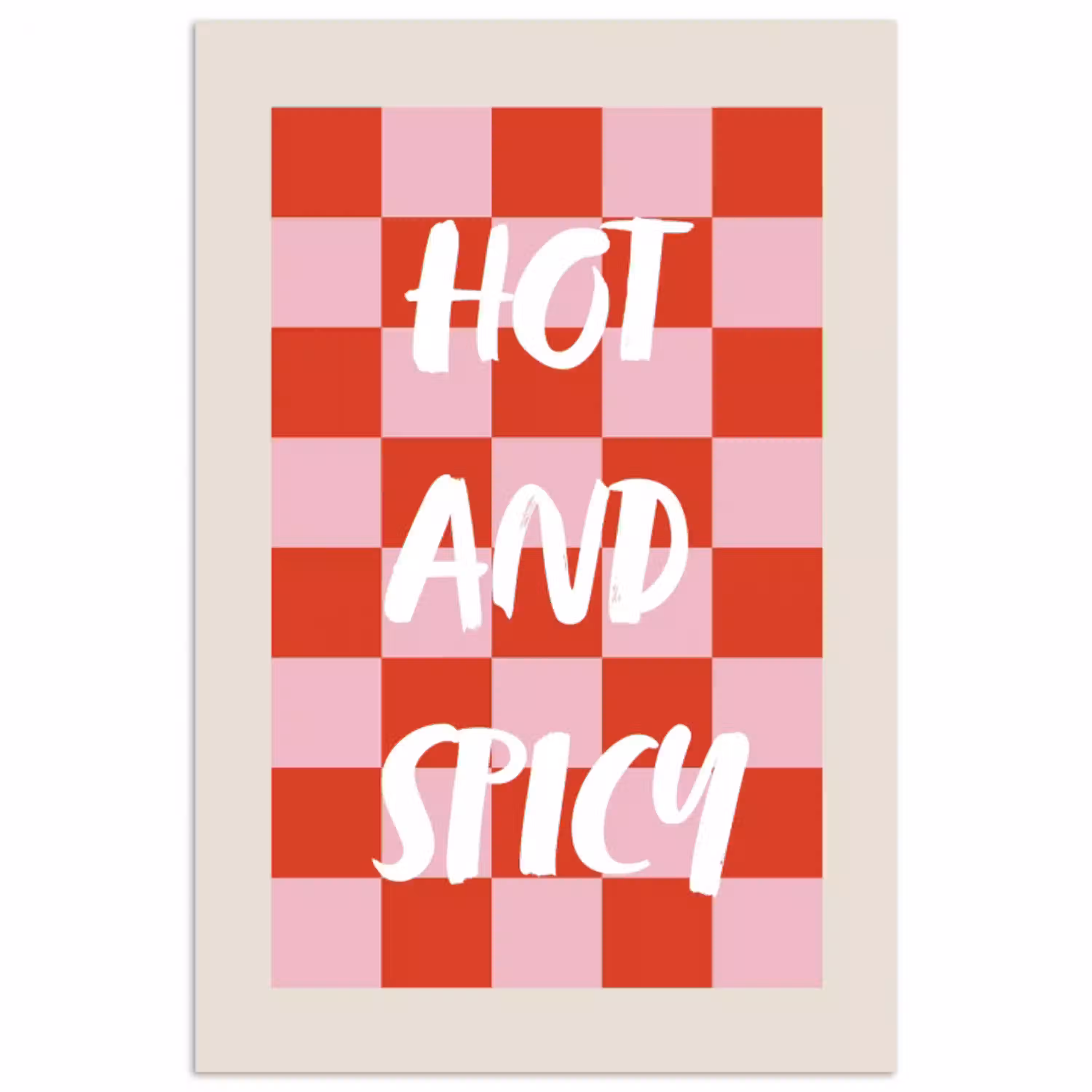 Hot - Spicy - Geruit - Rood poster papier klein -3d