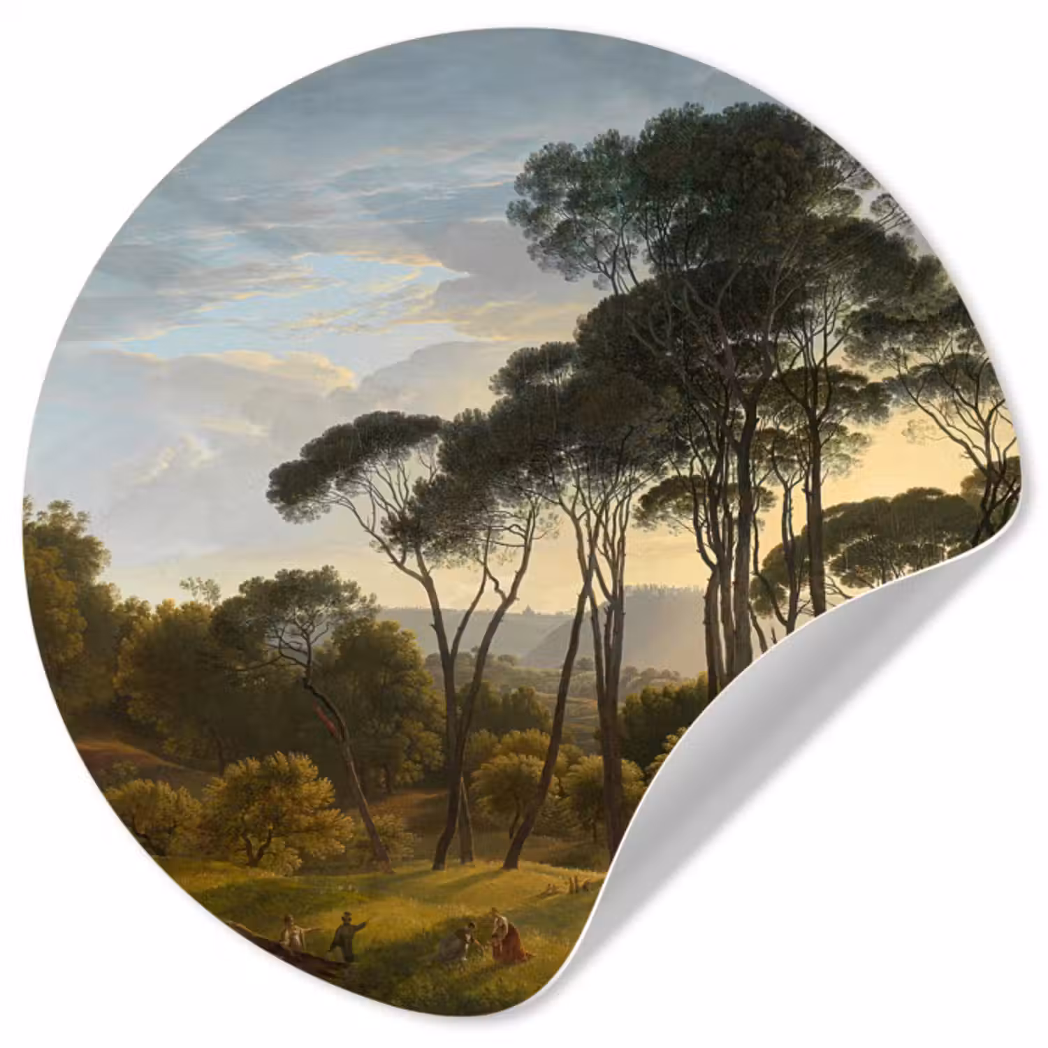 Behangcirkel - Italiaans landschap met parasoldennen - Schilderij van Hendrik Voogd