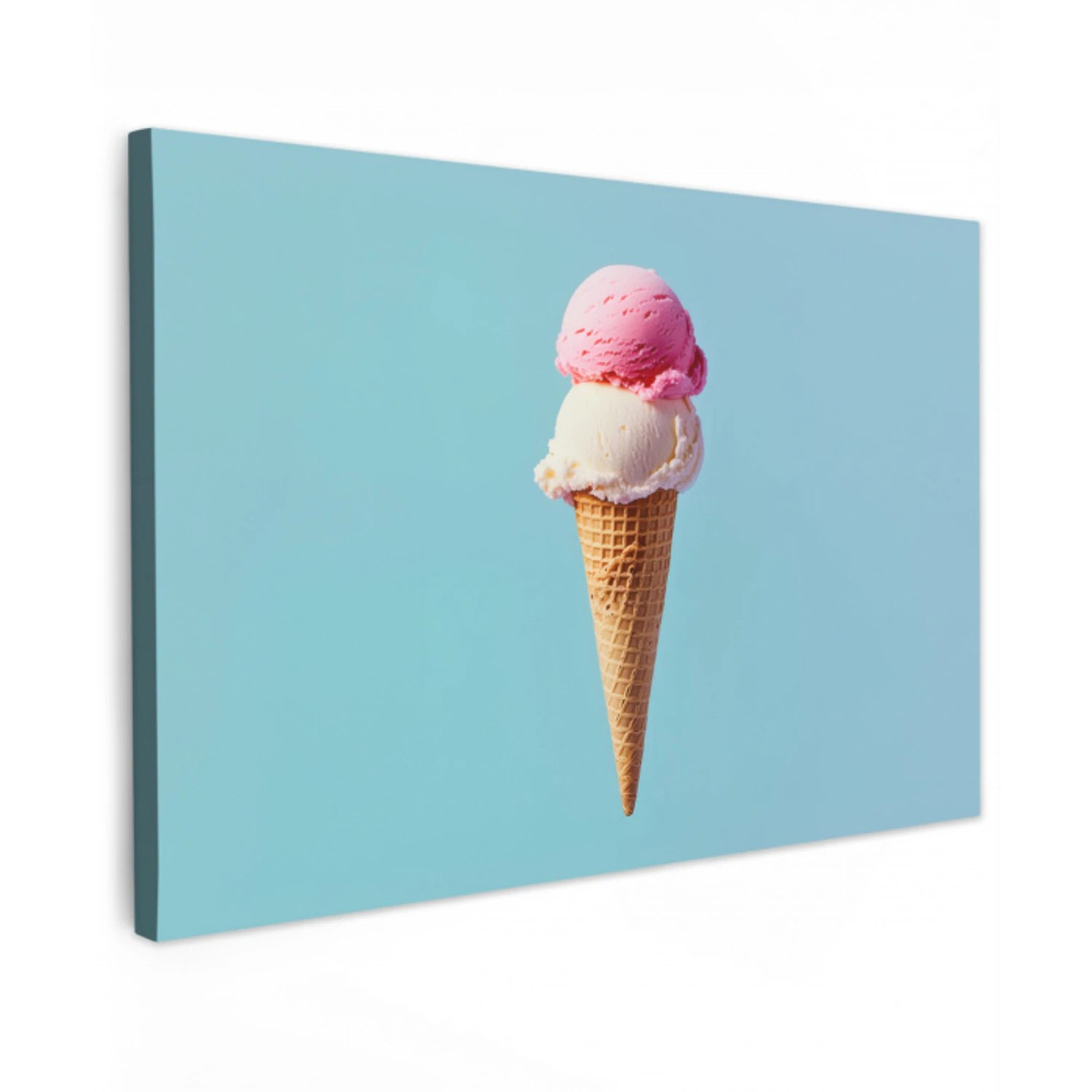 Bolletjes - Schepijs - Hoorntje - Blauw Tuinposter op houten frame 2 cm dik klein -3d