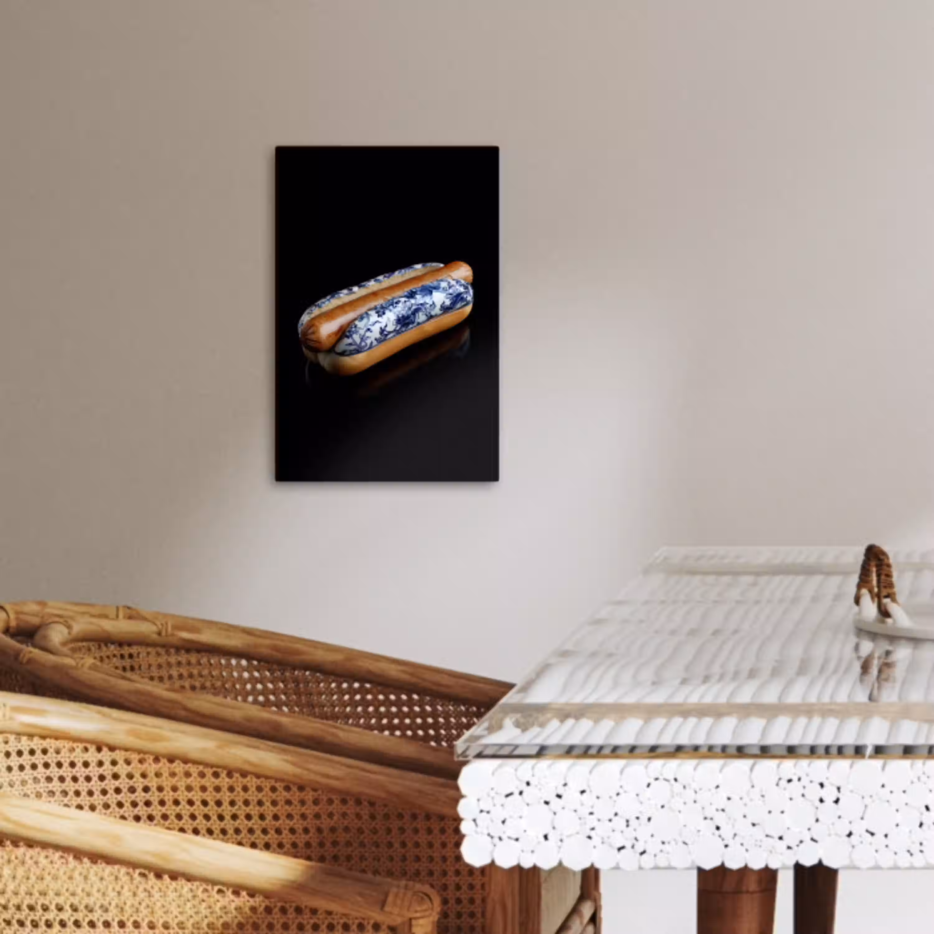 Hotdog - Porselein - Delfts blauw - Eten KitchenYeah - Keuken - Canvas klein -sfeer3
