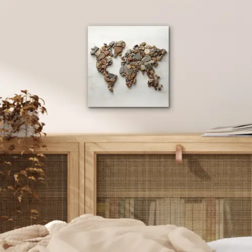 Wereldkaart - Stenen - Wit aluminium wit klein -sfeer3