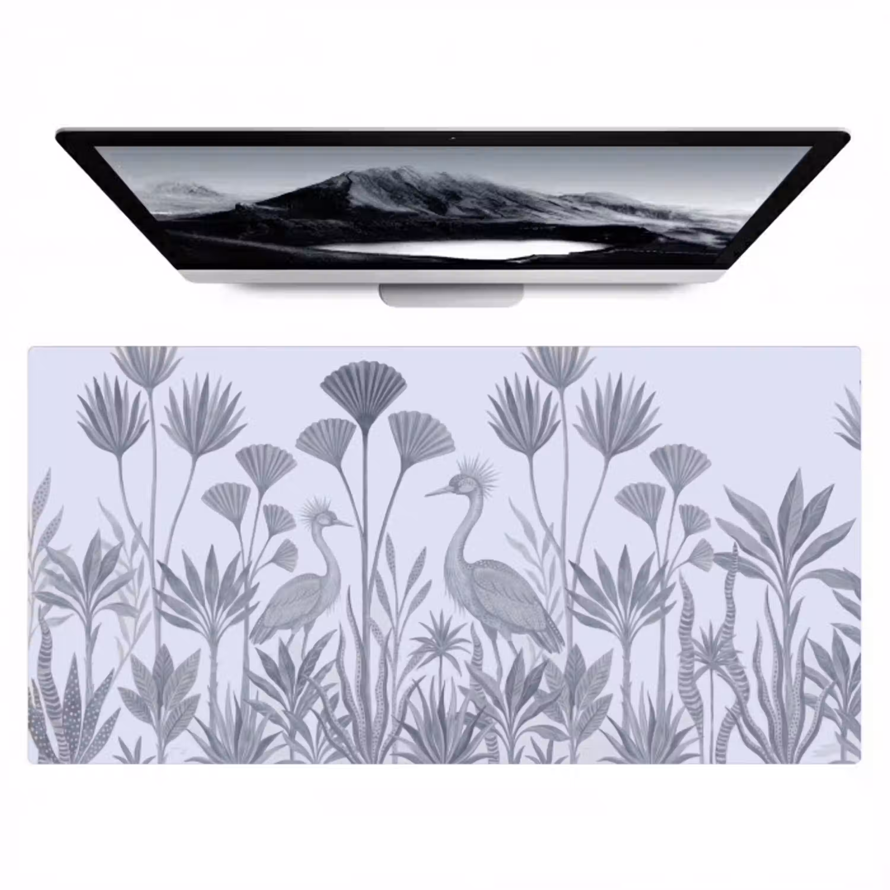 Vogel - Tropisch - Illustratie - Blauwgrijs - Natuur Muismat XXL klein -zzz3d