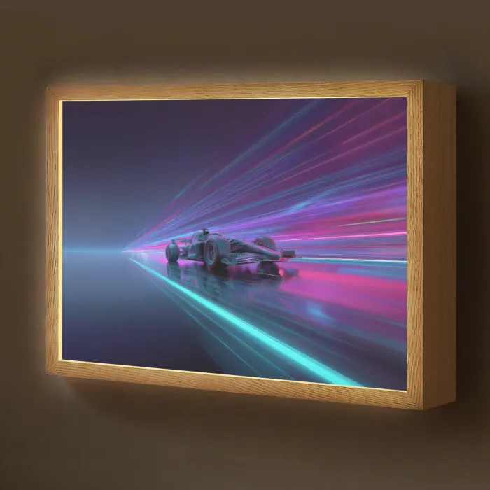 Racewagen - Neon - Snelheid - Paars Light Box met batterij (Wandlamp kind) middel -z3d_website