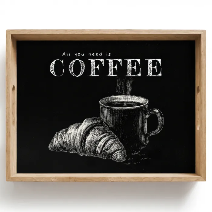 Koffie - Croissant - Tekst Dienblad Rechthoek middel -z3d_shopping
