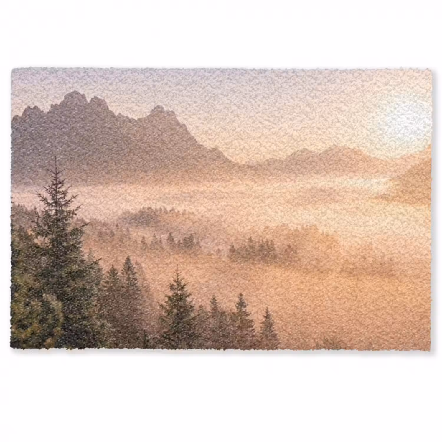 Fußmatte - Sonnenlicht - Nebel - Berge - Bäume