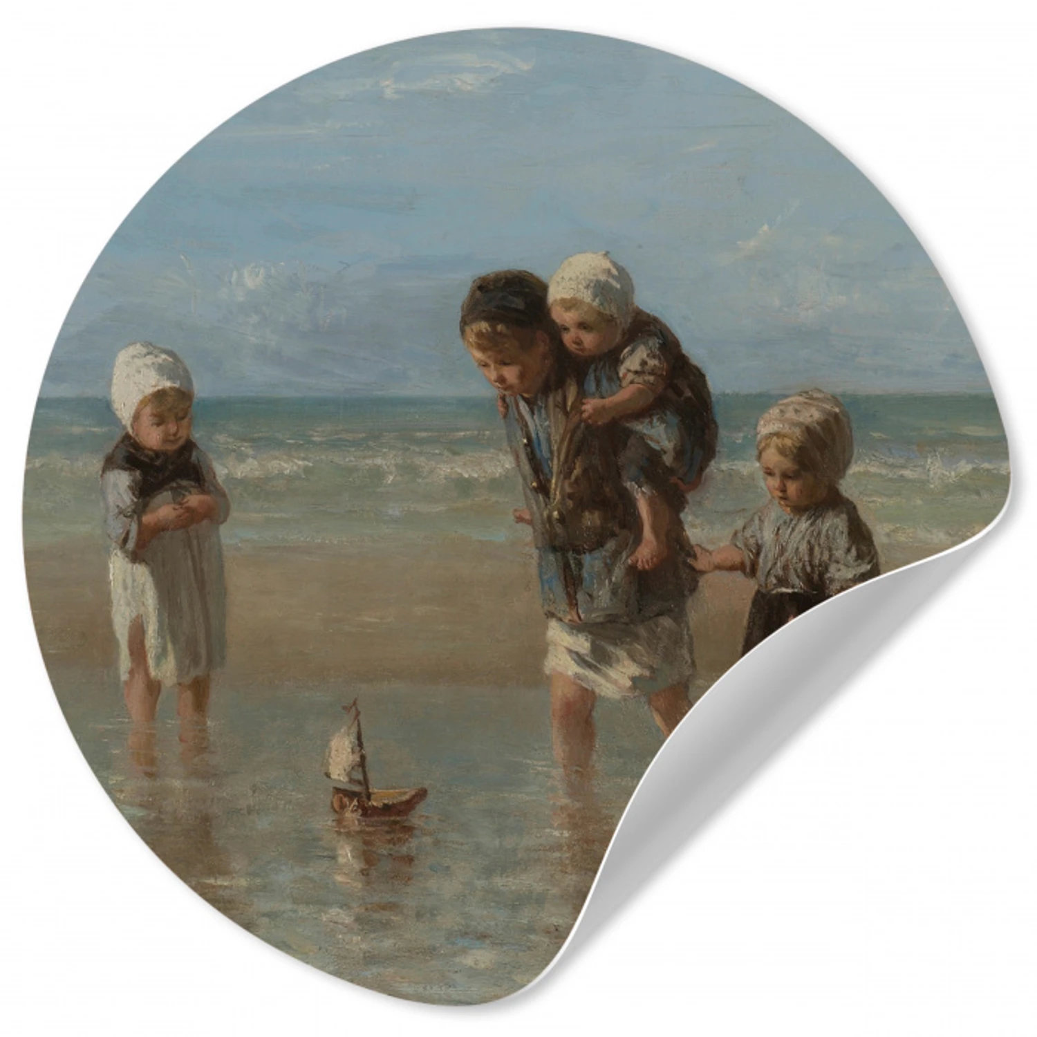 Kinderen der zee - Schilderij van Jozef Israëls Wandcirkel behangsticker klein -3d