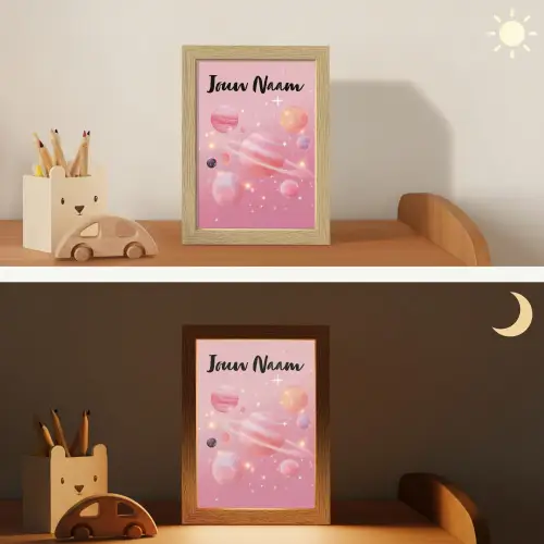 Planeten - Roze - Sterren Light Box met kabel (Kinderlampje) klein -sfeer3_kind