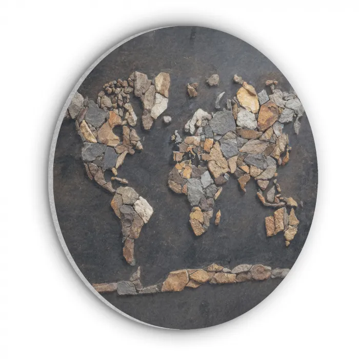 Wereldkaart - Stenen - Realistisch Akoestische PET Vilt - Rond klein -3d