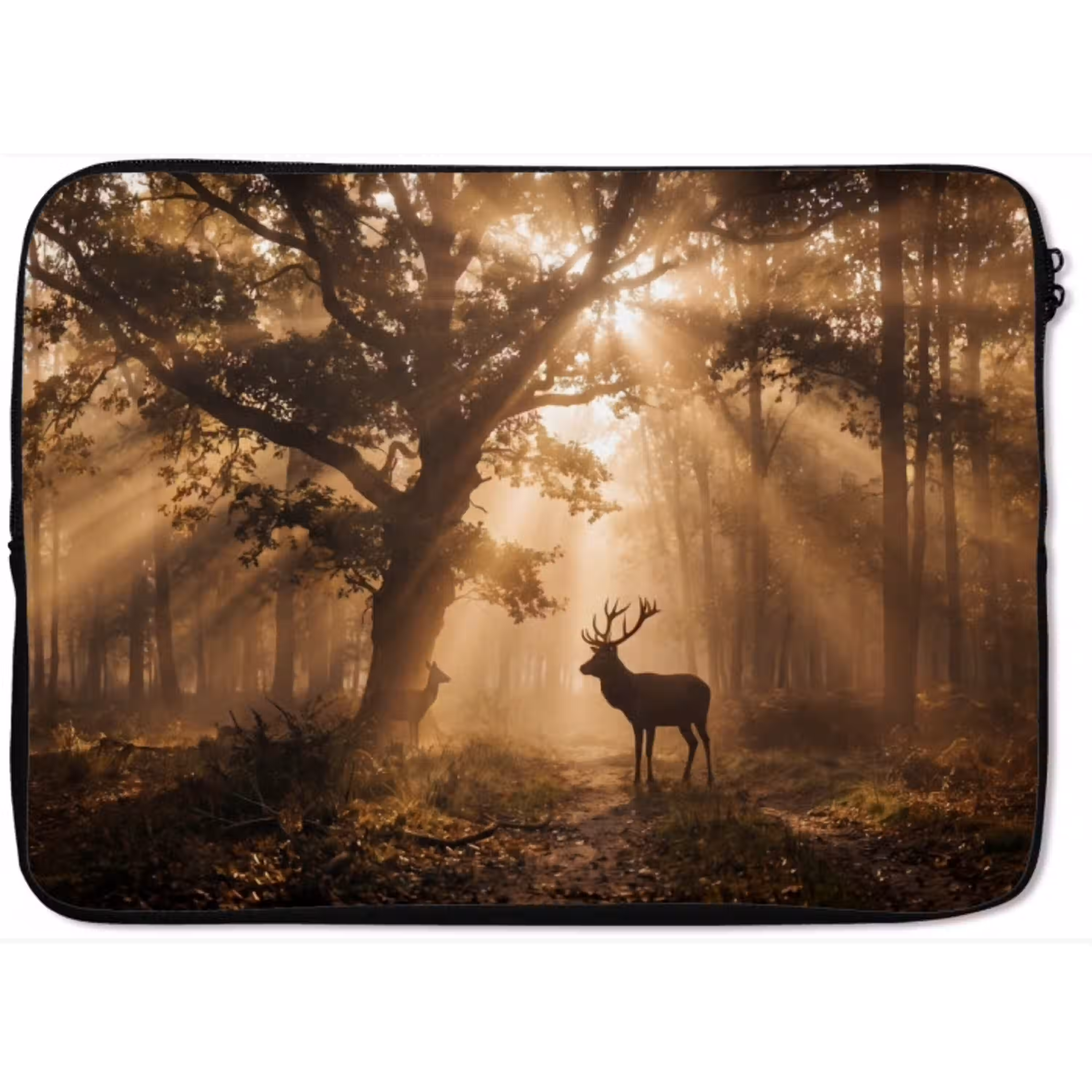 Hert - Bos - Mistig - Natuur - Goud laptophoes neopreen klein -zkaufland3dotto