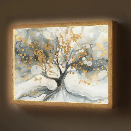 Boom - Modern - Abstract - Goud - Zwart - Wit Light Box met batterij (Wandlamp) middel -z3d_website