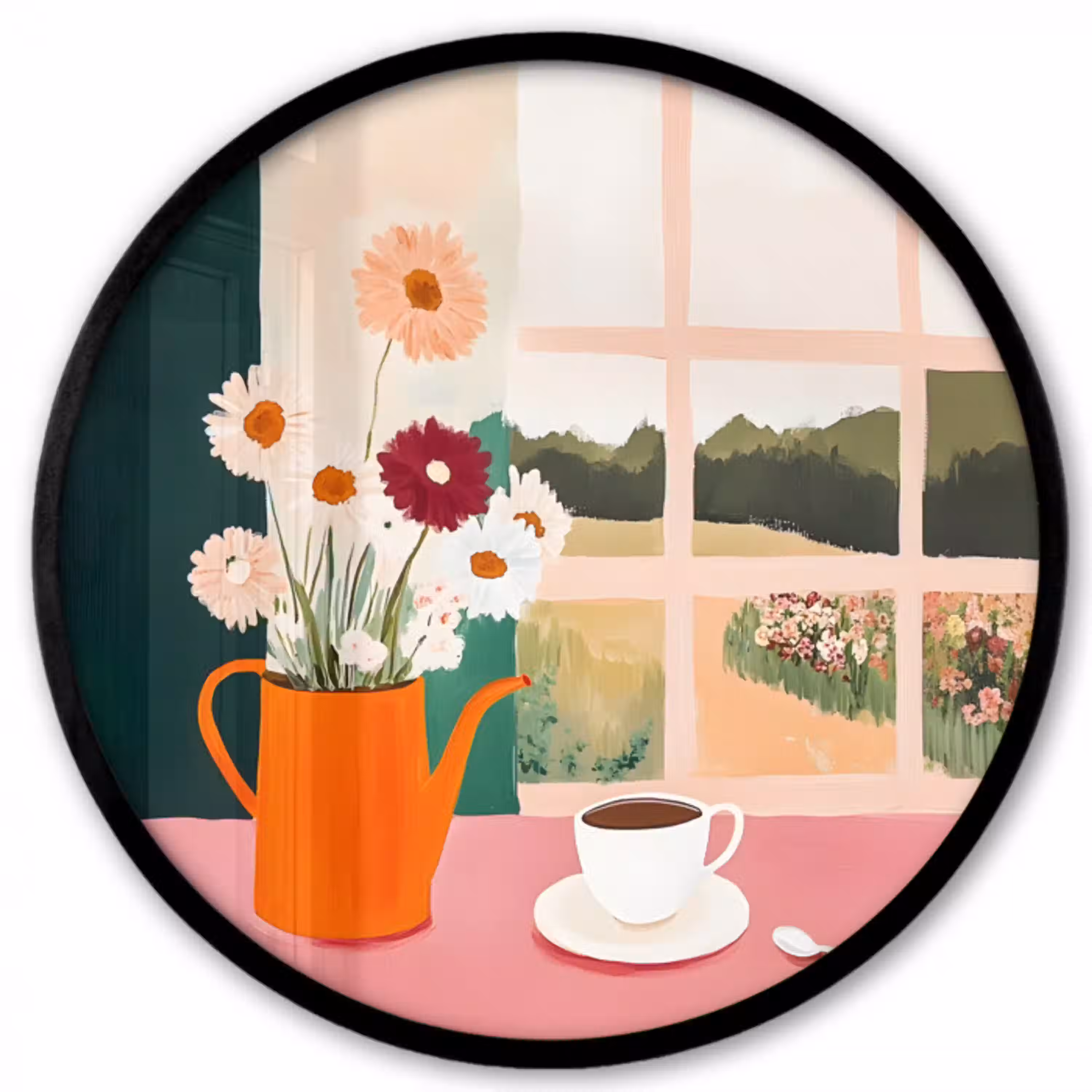 Bloemen - Koffie - Raam Fotolijst rond zonder passe partout klein -3d