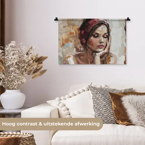 Vrouw - Verflook - Portret - Modern Wandkleed katoen klein -sfeer1