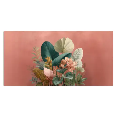 Tropische bladeren - Bloemen - Roze - groen Muismat XXL klein -3d_leeg