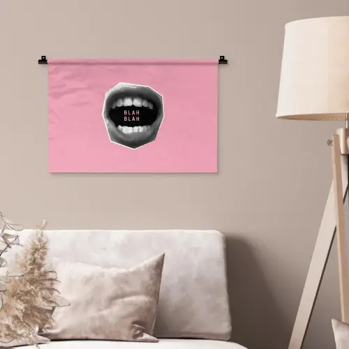 Mond - BLAH BLAH - Roze Wandkleed katoen klein -sfeer4