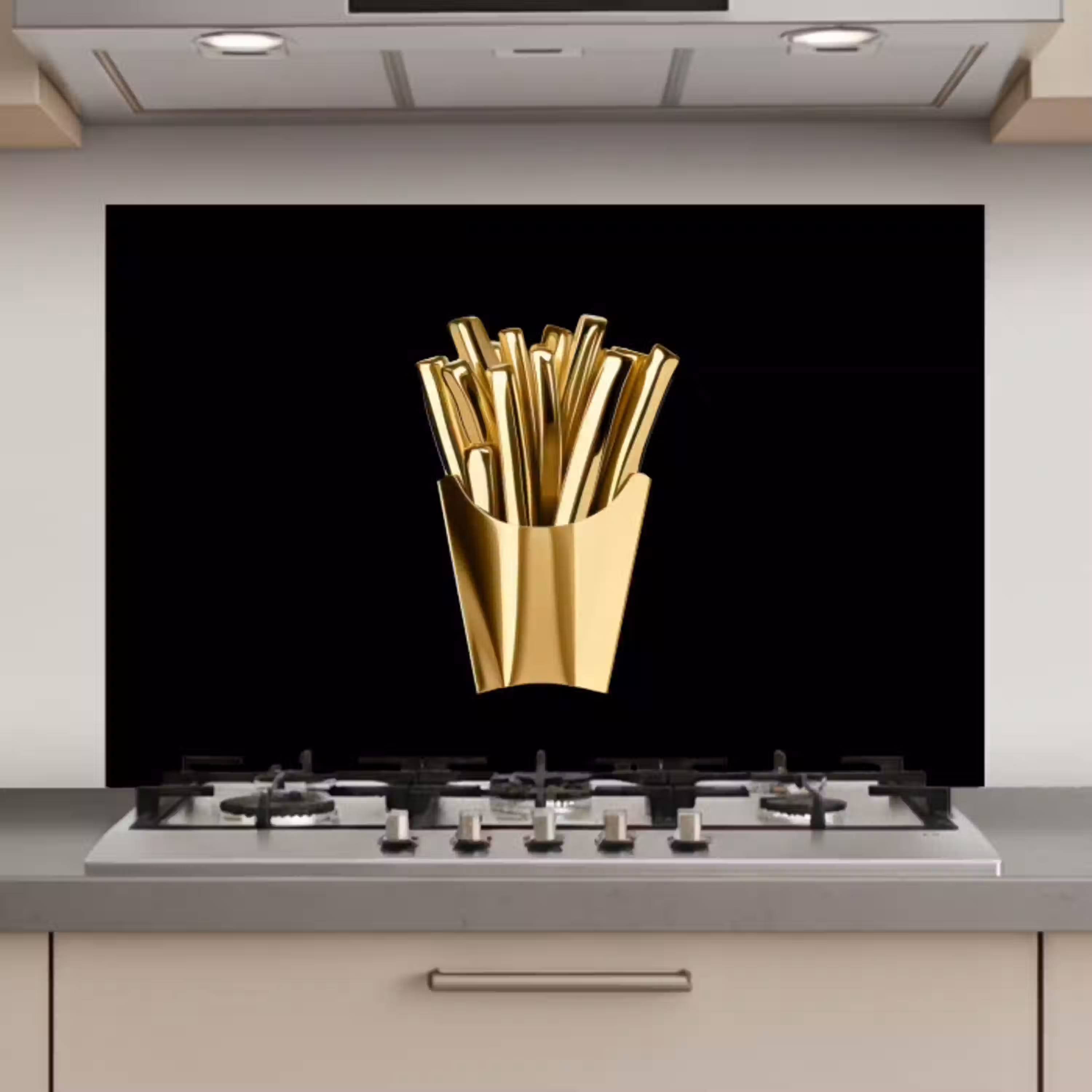 Friet - Goud - Chrome - Eten keuken achterwand spatscherm klein -3d_website