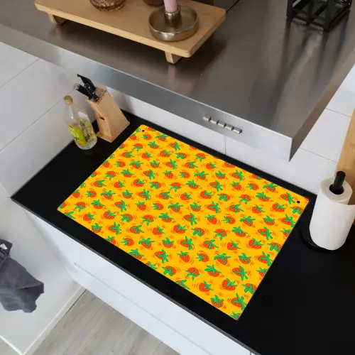 Geel - Aardbei - Patroon Inductie beschemer met haakjes klein 777 -sfeer1
