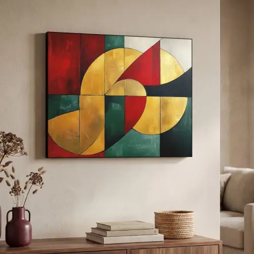 Abstract - Kerst - Goud - Rood - Groen Textielframe zwart klein -sfeer3