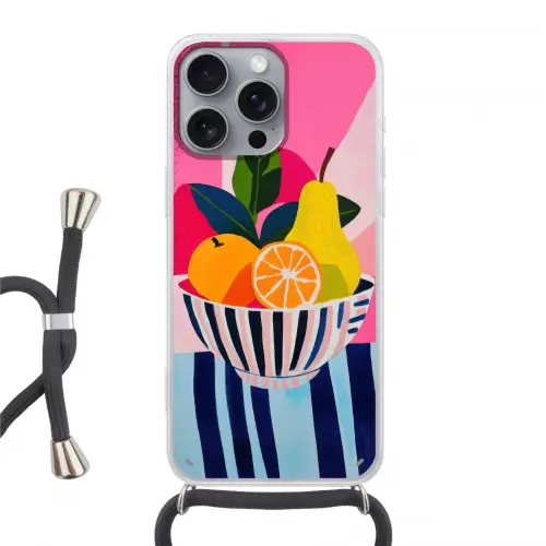 Fruit - Abstracte achtergrond - Roze Hoesje iPhone 16 Pro Max met koord klein -3d
