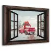Doorkijk - Auto - Rood - Cadeaus - Winterlandschap - Kerst Textielframe - compleet frame klein -3d