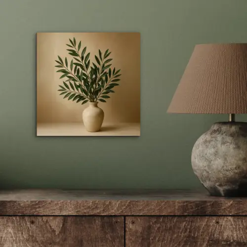 Vaas - Olijftakken - Bladeren - Beige aluminium wit klein -sfeer2