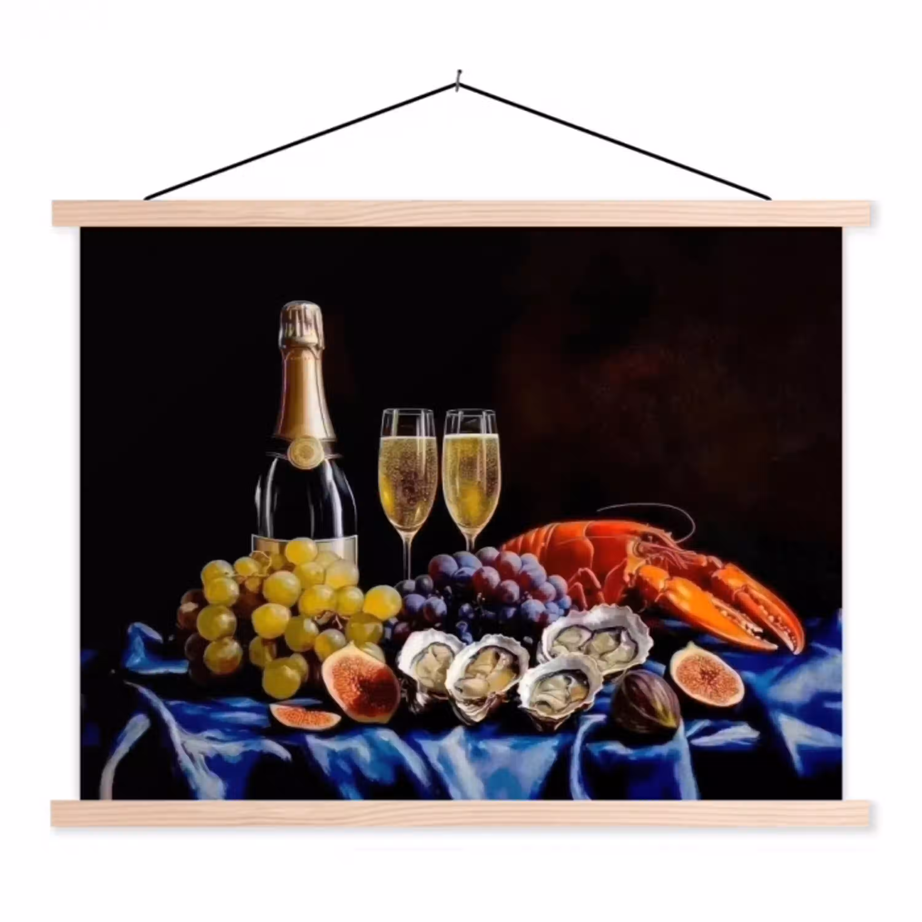Champagne - Luxe - Oesters textielposter latten blank klein -3d
