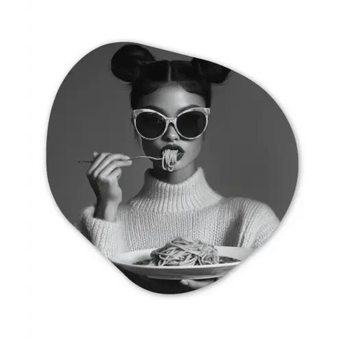 Vrouw - Pasta - Zonnebril Wandcirkel Organisch Aluminium middel -3d