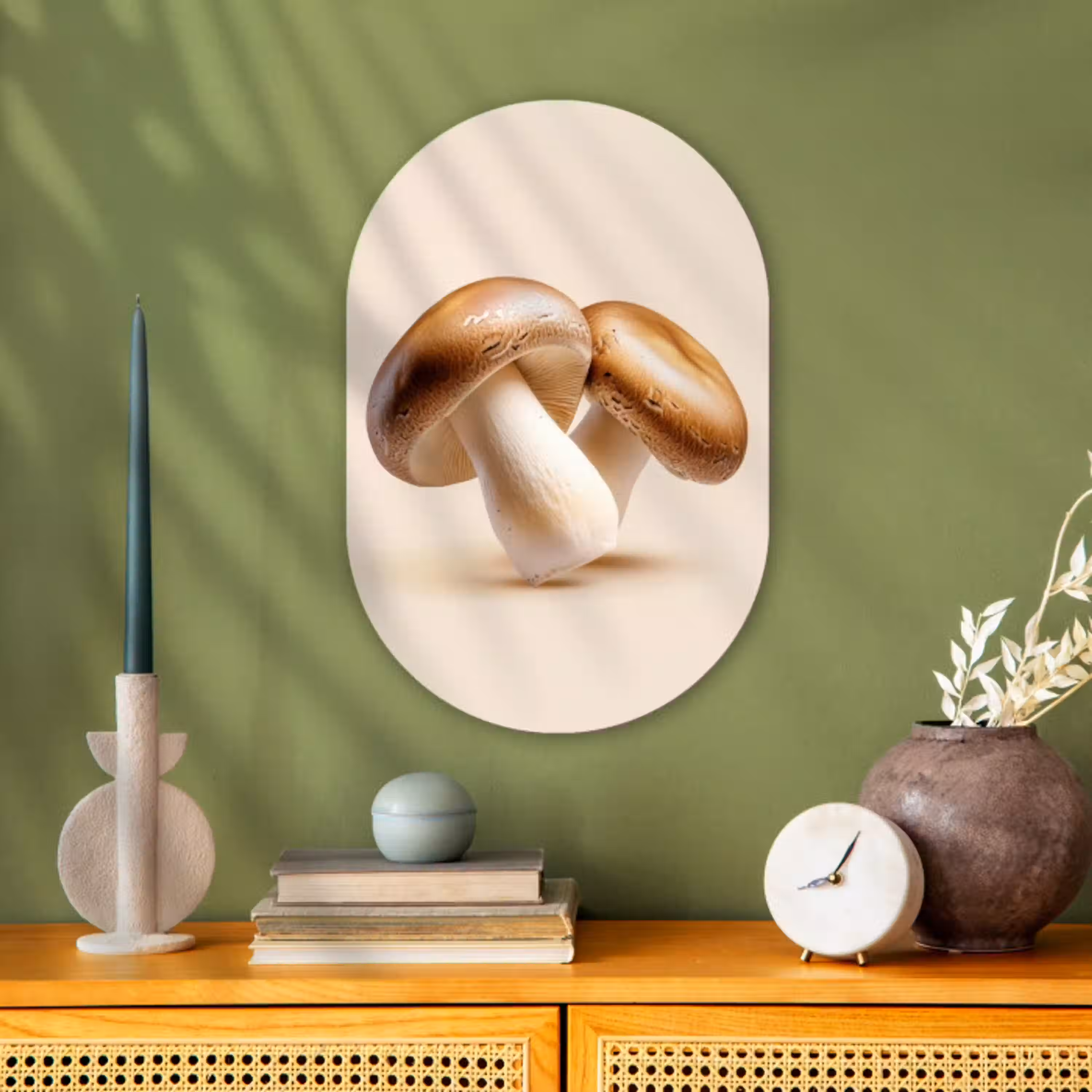 Champignons - Zacht - Beige Wandcirkel Ovaal Forex klein -sfeer2