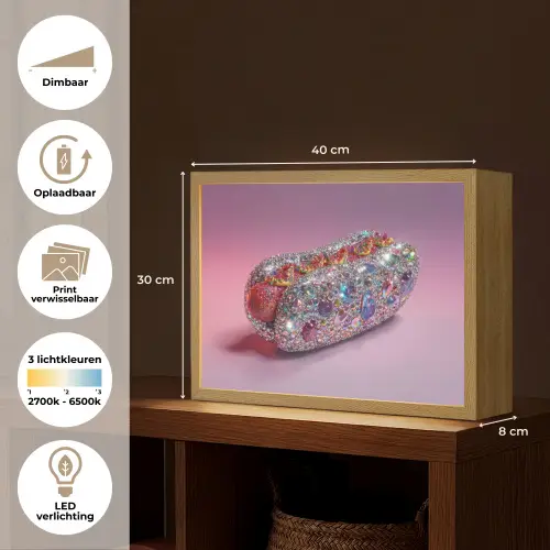 Hotdog - Steentjes - Glitters - Paars Light Box met batterij (Wandlamp) middel -USP_websiteoverzichtNL