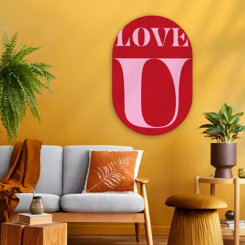 Rood - Love - Valentijn - Roze Wandcirkel Ovaal Glas middel -sfeer4