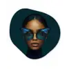 Vrouw - Vlinder - Bril - Blauw - Modern - Portret Wandcirkel Organisch Plexiglas middel -3d