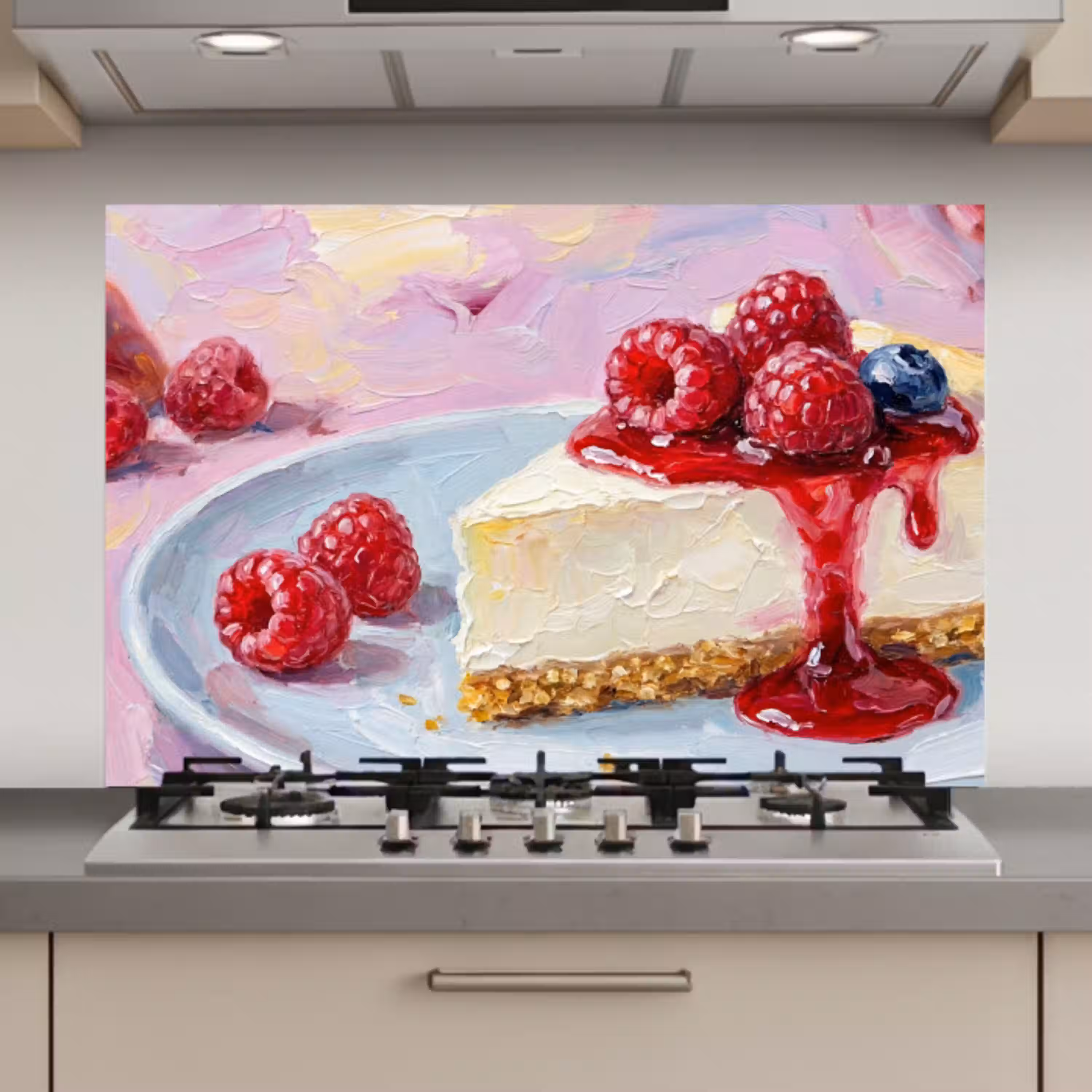 Eten - Cheesecake - Bessen - Abstract - Roze keuken achterwand spatscherm klein -3d_website