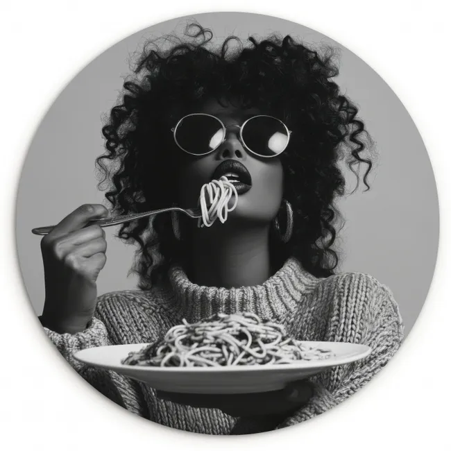 Muurcirkel glas - Vrouw - Pasta - Zwart - Wit