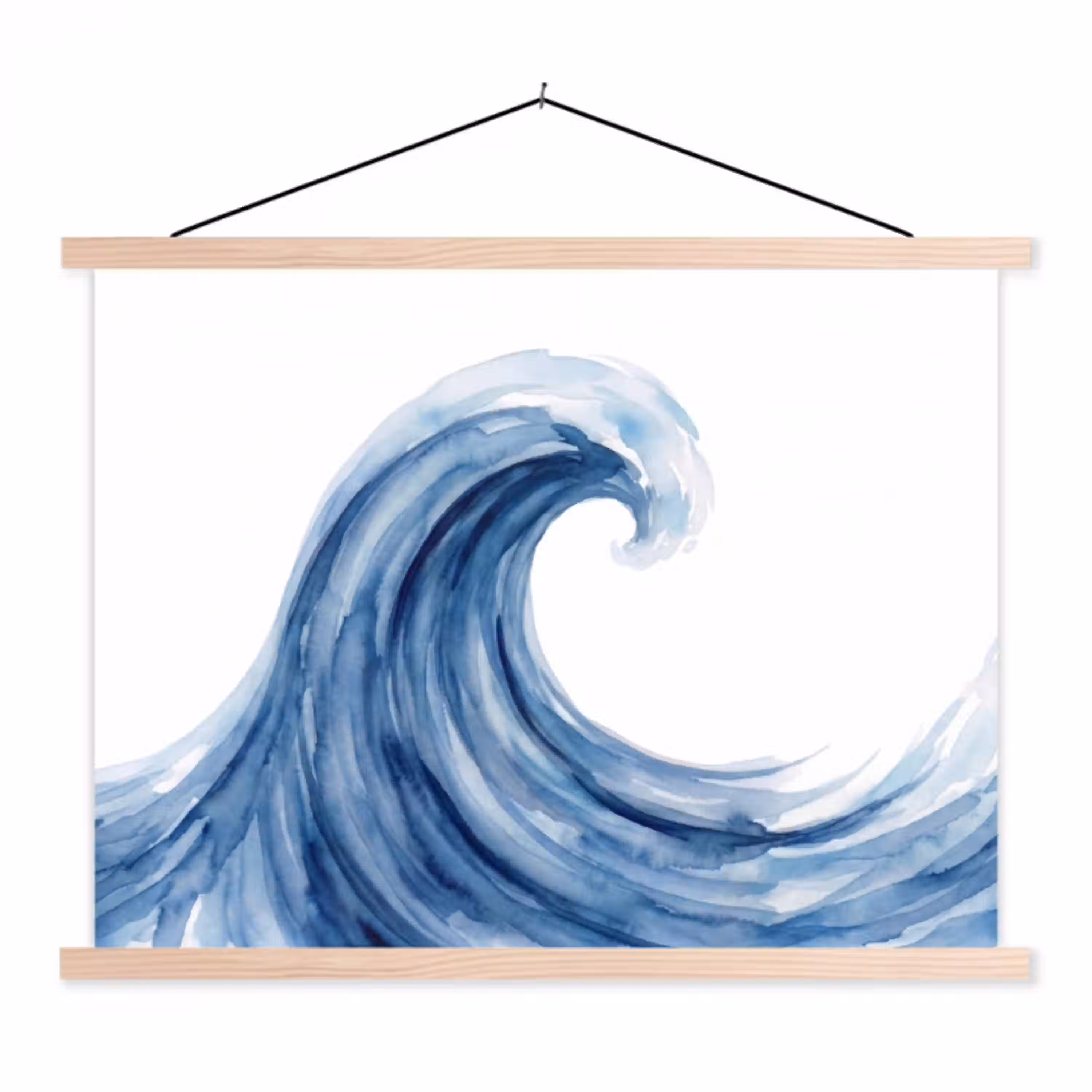 Water - Beweging - Natuur - Modern - Blauw textielposter latten blank klein -3d
