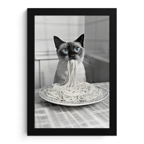 Kat - Siamees - Zwart Wit - Schattig - Dieren fotolijst zwart zonder passe partout klein -3d