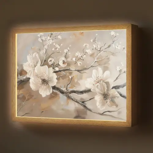 Bloemen - Natuur - Wit - Bloesem - Abstract Light Box met batterij (Wandlamp) middel -z3d_website