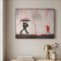 Regen - Graffiti - Man - Banksy Style Textielframe - compleet frame klein -sfeer2