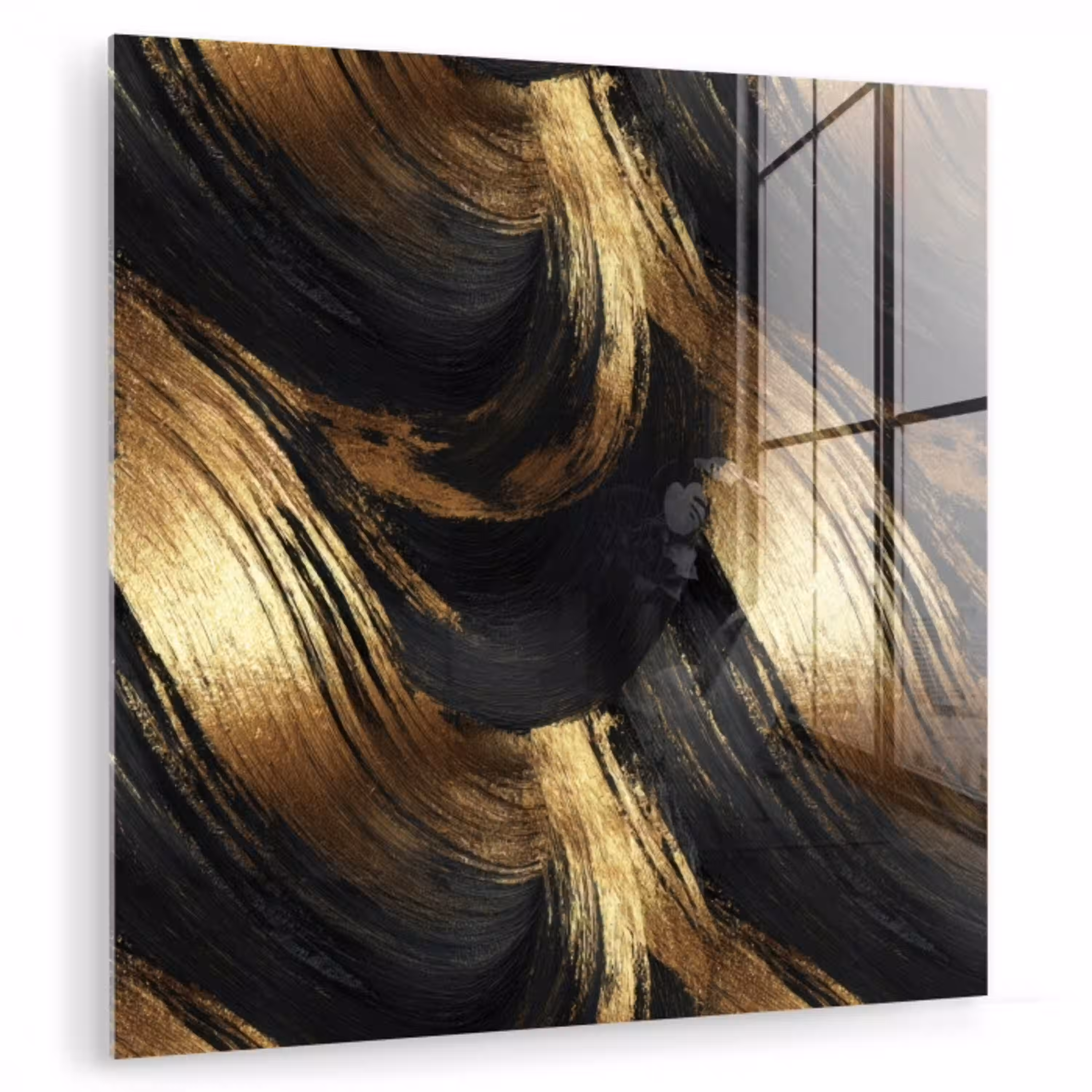 Verfstreken - Abstract - Goud - Zwart plexiglas 5mm klein 11 -zzzproduct_nieuw