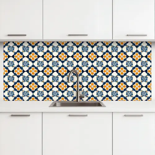 Klassiek - Geometrisch - Blauw keuken achterwand 2 middel 871 -3d