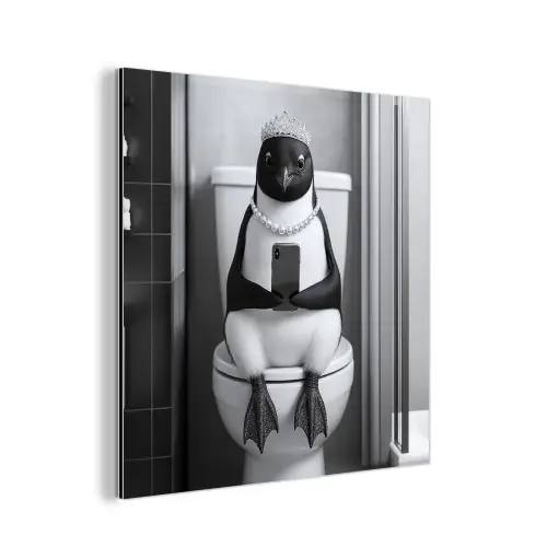 Pinguïn - Telefoon - Toilet - Zwart - Wit aluminium wit klein -3d