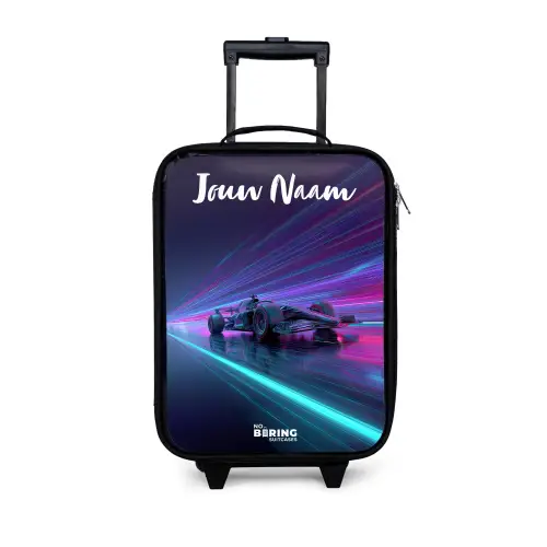 Lichtstralen - Neon - Racewagen - Paars Kinderkoffer - Zwart klein -3d