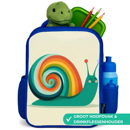 Slak - Regenboogschild - Groen Kinderrugzak - Blauw middel -inhoud_NL