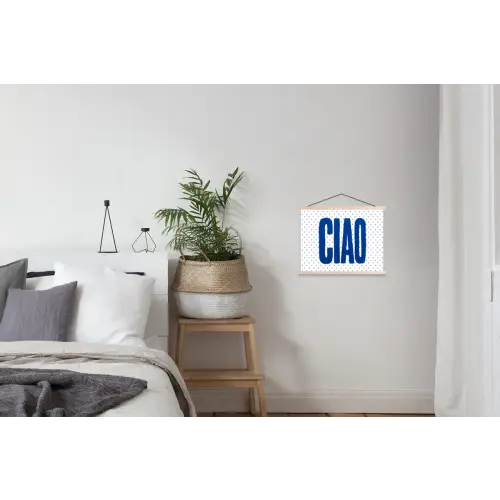 Ciao - Blauw - Stippen textielposter latten blank klein -woonkamer