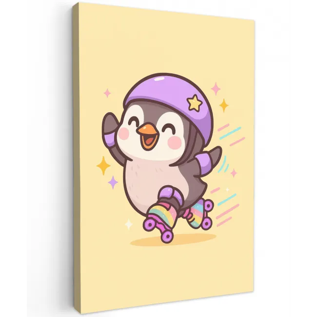 Pinguïn - Rolschaatsen - Geel - Energiek canvas 2cm klein -z3d