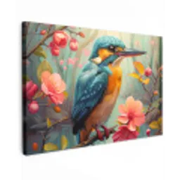 IJsvogel - Bloesem - Natuur - Vogels - Bloemen Tuinposter op houten frame 2 cm dik klein -3d