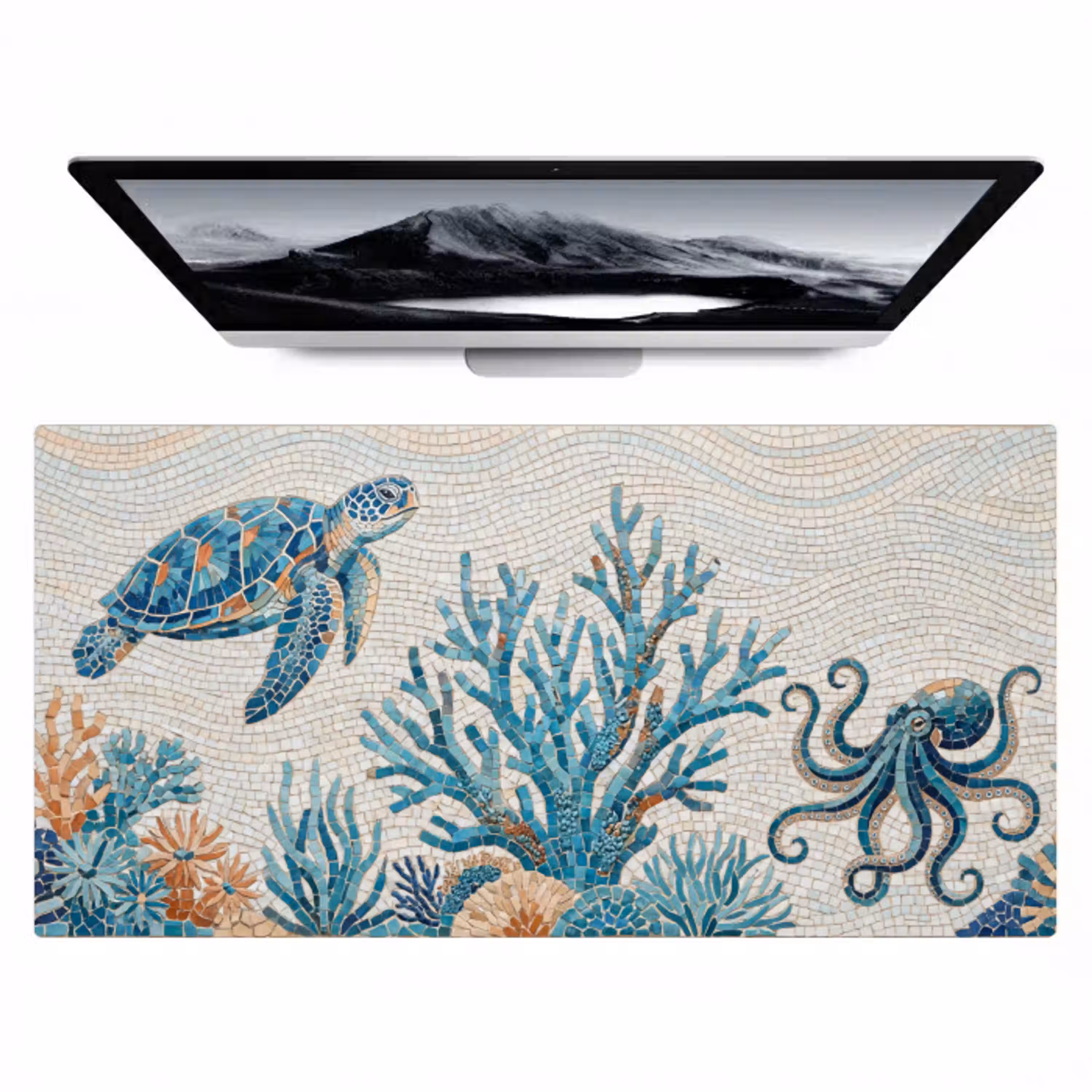 Dieren - Onderwater - Natuur - Mozaïek - Blauw Muismat XXL klein -zzz3d