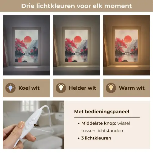 Rode zon - Rivier - brug - Bomen Light Box met kabel (Tafellamp) klein -USP_lichtkleurNL