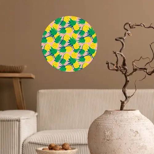 Ananas - Geel - Groen - Tropisch Wandcirkel behangsticker klein 186 -sfeer1